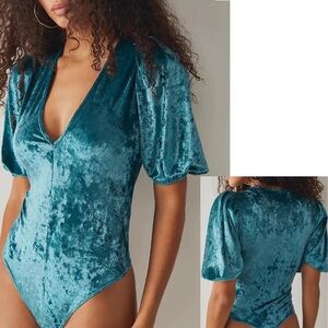 Free People-Brushed Velvet Thong Bodysuit Size XS Color Deep Teal
NWT